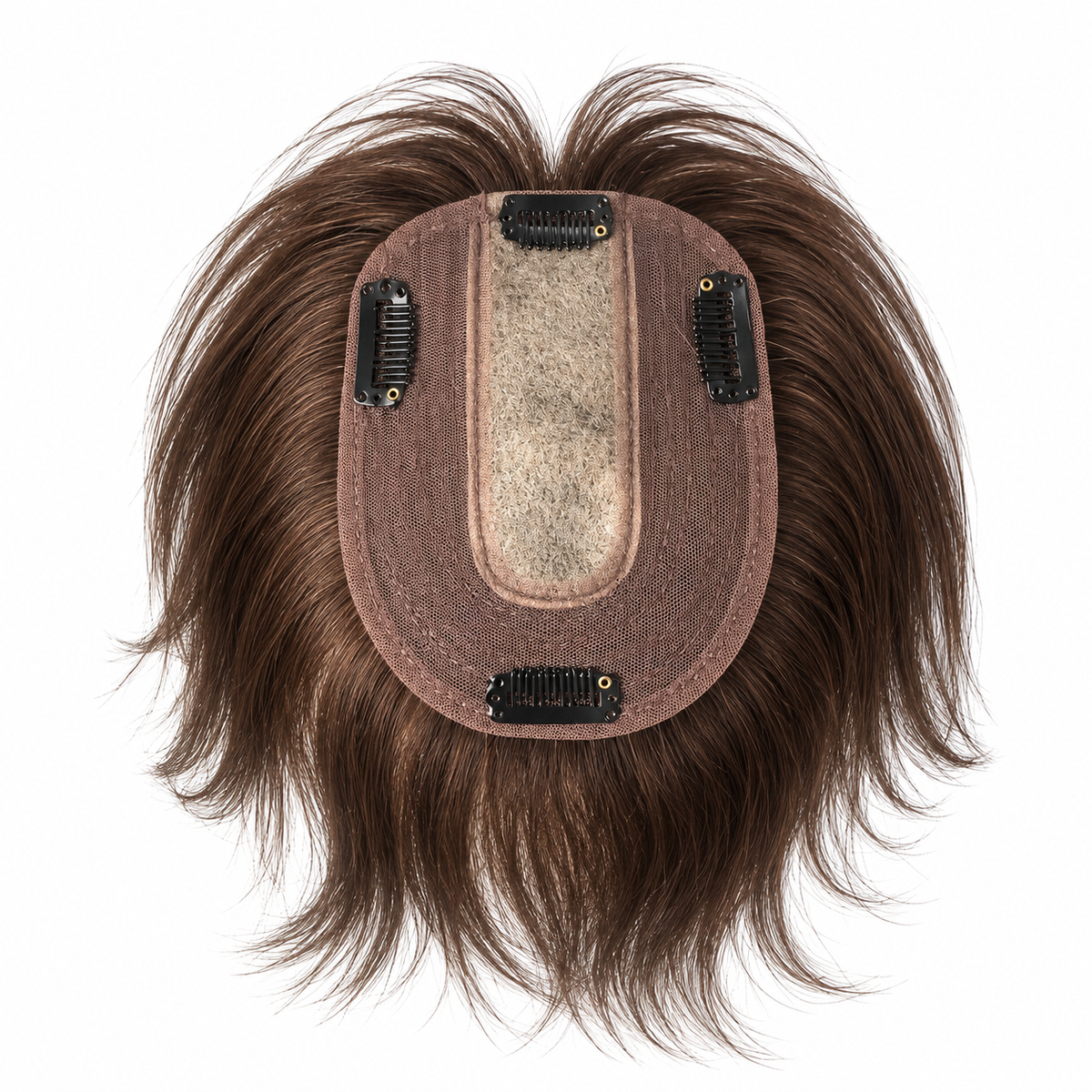 4 Clips Wide Silk Base 8" Dark Brown Topper For Thinning Hair