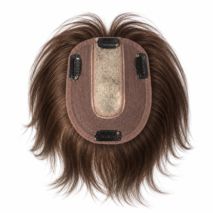 4 Clips Wide Silk Base 8" Dark Brown Topper For Thinning Hair