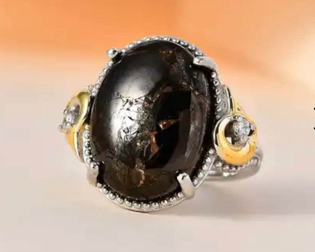 Karis Matrix Silver Shungite and Simulated Diamond Ring in 18K YG Plated and Platinum - Pure n Tru Beauty Supply