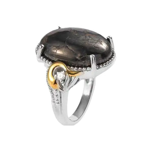 Karis Matrix Silver Shungite and Simulated Diamond Ring in 18K YG Plated and Platinum