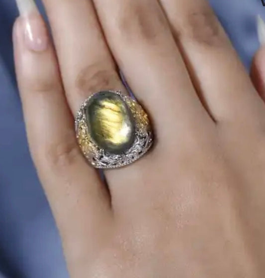 Karis Malagasy Labradorite Solitaire Ring in 18K YG Plated and Platinum Bond 11.00 ctw - Pure n Tru Beauty Supply